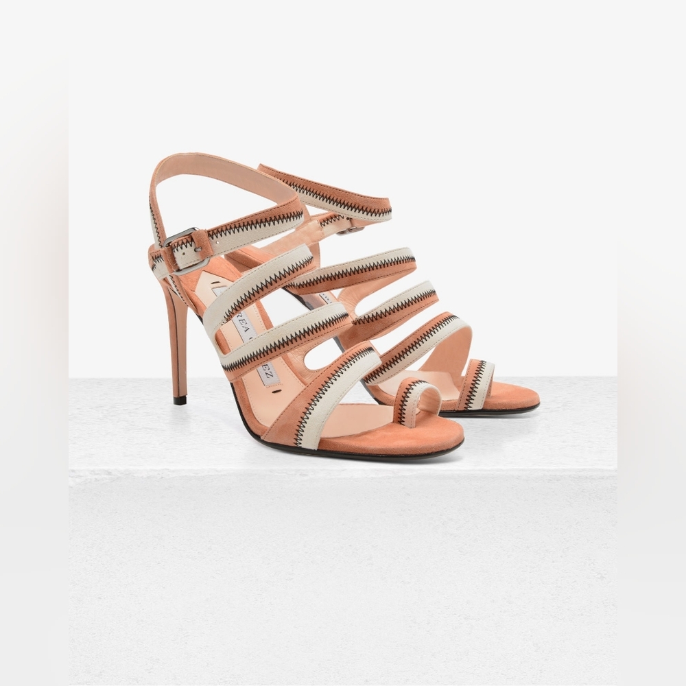 Andrea Gomez Stylish Women's Strappy Heels - Peach and White Used Good Condition